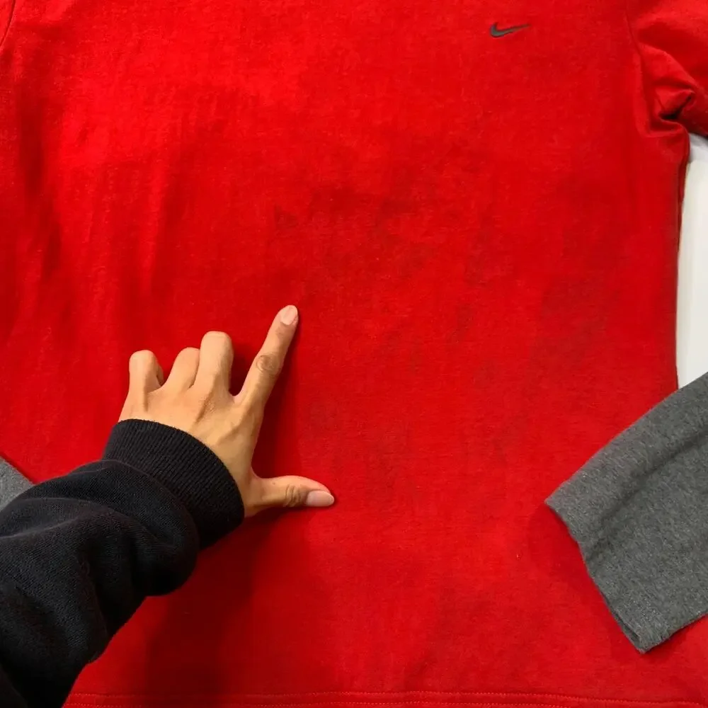Vintage Nike T Shirt Youth Boys XL Red Gray Layered Double Sleeve Crew 90s